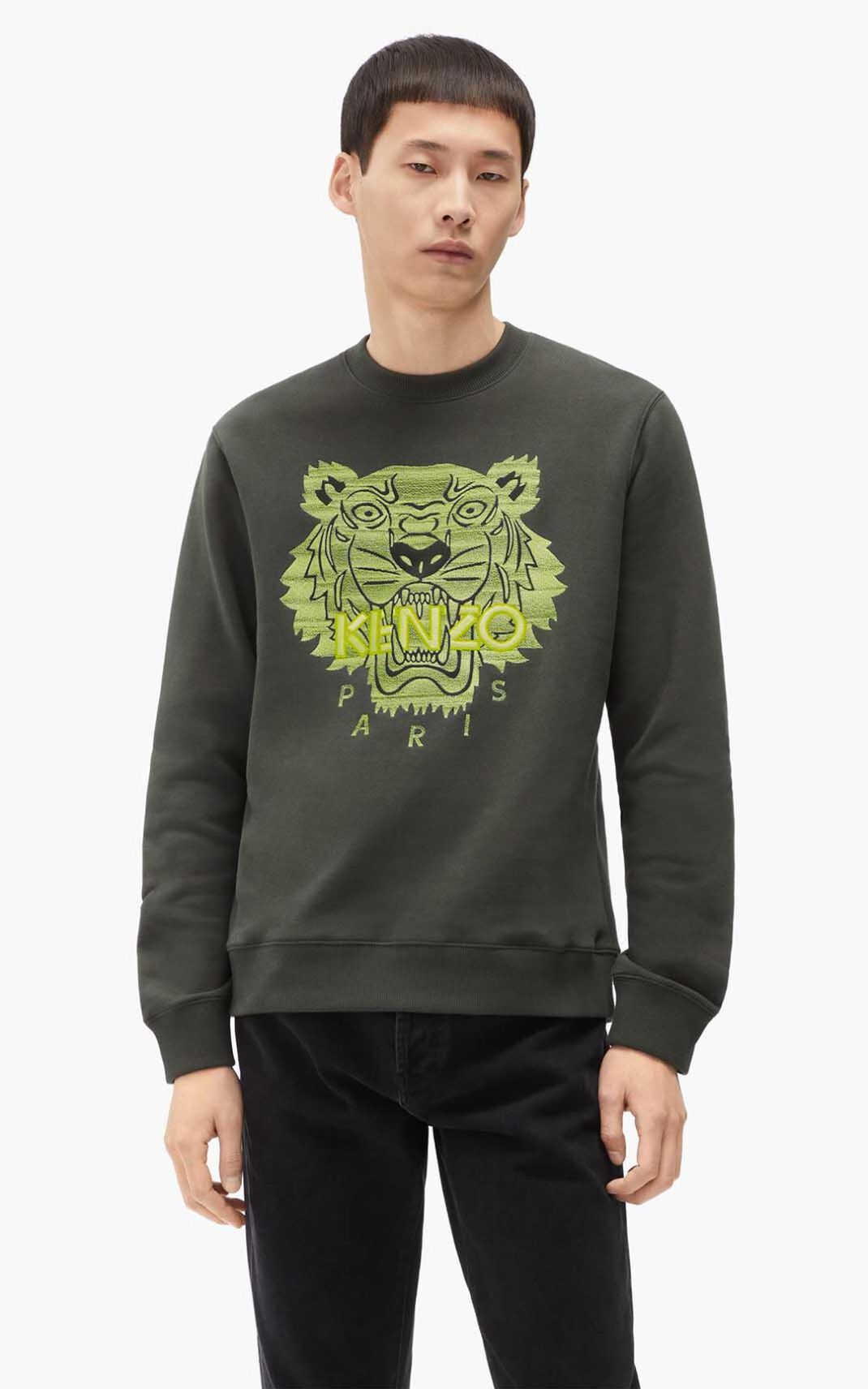 Sweat Kenzo Tiger Homme Kaki Foncé | YZNF-89275